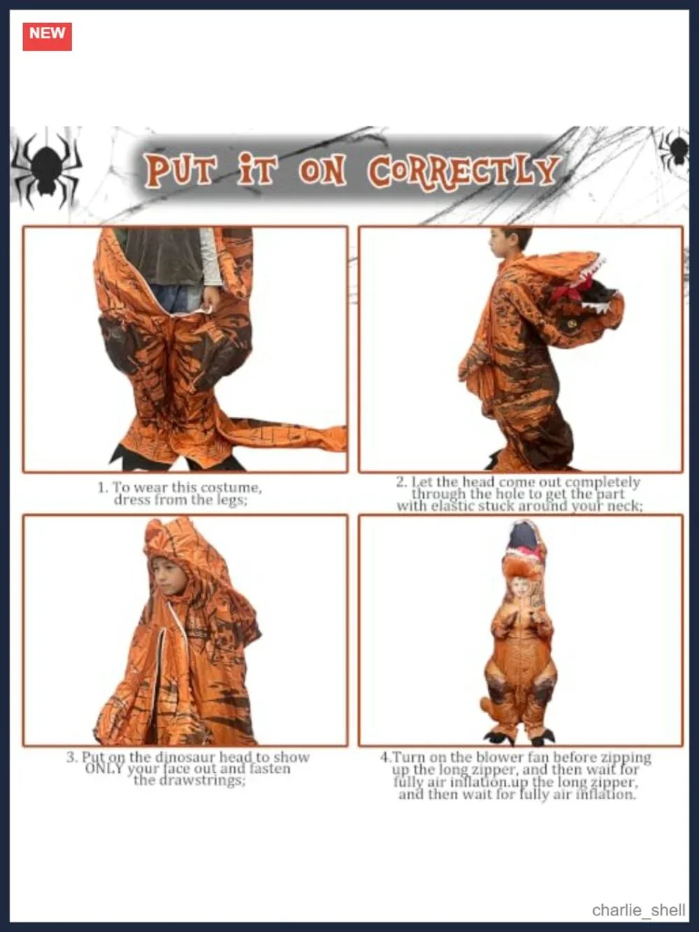 Kids Inflatable T-Rex Dinosaur Costume Boys Girls Halloween Pretend Play
